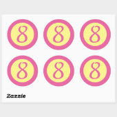 Sticker Rond Age 8 Numéro Personnalisable Texte rose sur Jaune (Feuille)