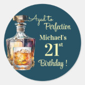 Sticker Rond Aged to Perfection Men 21st Whiskey Birthday (Devant)