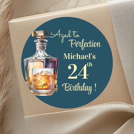 Sticker Rond Aged to Perfection Men 24th Whiskey Birthday