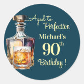 Sticker Rond Aged to Perfection Men 90th Whiskey Birthday (Devant)
