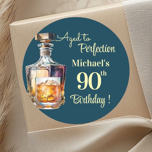 Sticker Rond Aged to Perfection Men 90th Whiskey Birthday