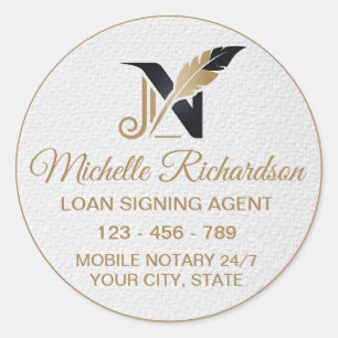 Sticker Rond Agent de signature de prêt Notaire Or blanc modern