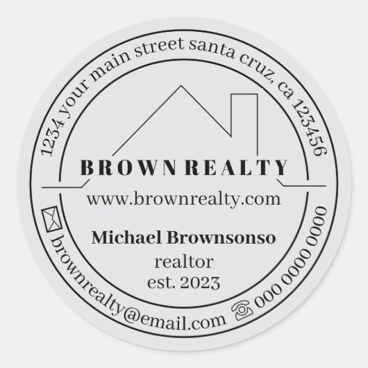 Sticker Rond Agent immobilier logo simple maison grise (Devant)