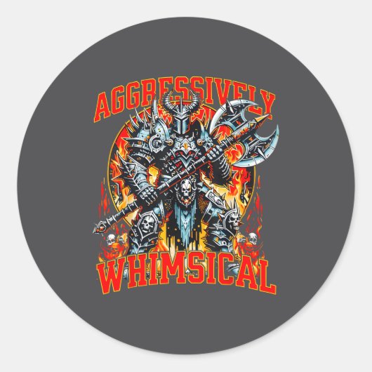 Sticker Rond Aggressively Whimsical Dark Fantasy Warrior Battle (Devant)