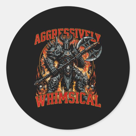 Sticker Rond Aggressively Whimsical Dark Fantasy Warrior Battle (Devant)