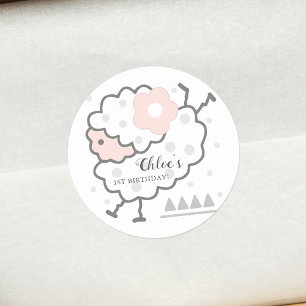Sticker Rond Agneau à sautage rose et blanc 1er anniversaire