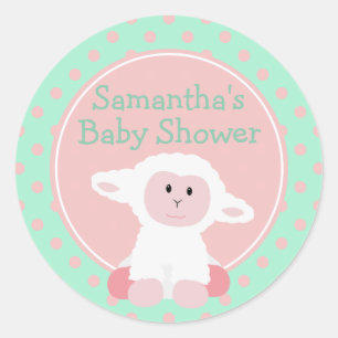 Sticker Rond Agneau bébé mignon et Pois Personnalisé