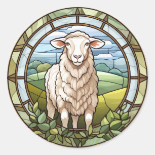 Sticker Rond Agneau de mouton de ferme en verre doux