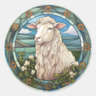 Sticker Rond Agneau de mouton de ferme en verre doux
