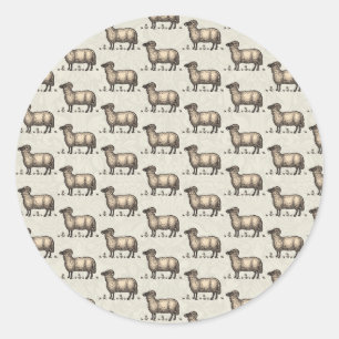 Sticker Rond Agneau de mouton Vintage animal de ferme