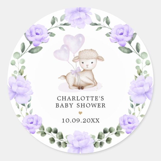 Sticker Rond Agneau mignon Mouton Mouton pourpre vert fleuri Wr (Devant)
