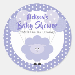 Sticker Rond Agneau pourpre mignon Baby shower moderne Merci Ew
