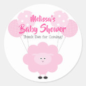 Sticker Rond Agneau rose douce Fille Baby shower Merci mignon (Devant)