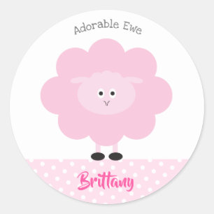 Sticker Rond Agneau rose mignonne adorable Ewe Retour à l'école
