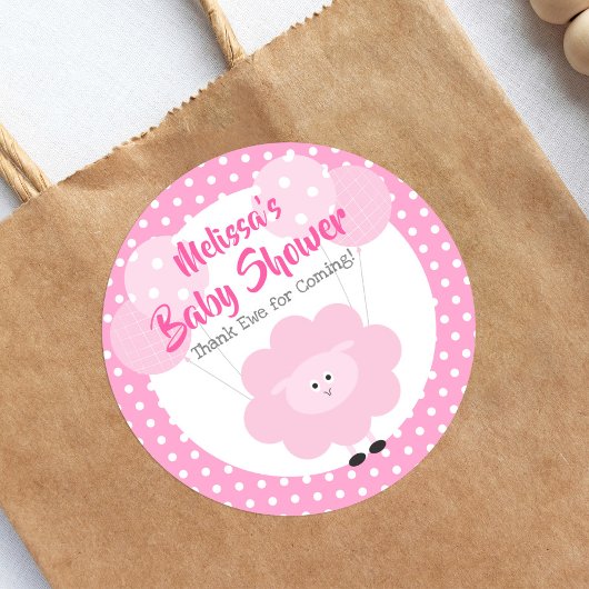 Sticker Rond Agneau rose mou Simple Baby shower doux moderne