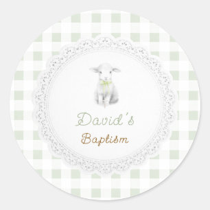 Sticker Rond agneau rustique mignon vert sauge à carreaux Bap