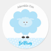 Sticker Rond Agneau Turquoise Moderne Adorable Ewe Fun Nom Écol (Devant)