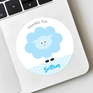 Sticker Rond Agneau Turquoise Moderne Adorable Ewe Fun Nom Écol