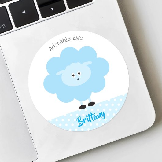 Sticker Rond Agneau Turquoise Moderne Adorable Ewe Fun Nom Écol
