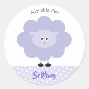 Sticker Rond Agneau violet moderne Adorable Ewe mignon Nom Écol