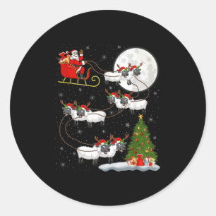 Sticker Rond Agneaux Mouton Père Noël Sleigh Flying Funny Magiq