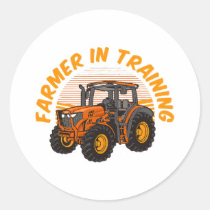Sticker Rond Agriculteur drôle de l'avenir en formation Tracteu