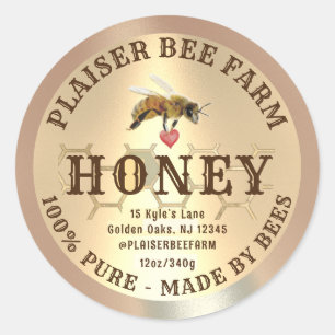 Sticker Rond Agritourisme rustique Honeybee Heart Golden Comb