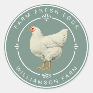 Sticker Rond Agritourisme Vintage Hen Oeufs Carton Dusty Green