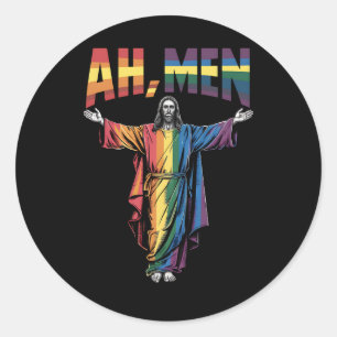 Sticker Rond Ah Men Funny LGBT Gay pride Jesus Christian