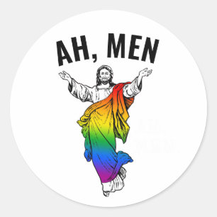 Sticker Rond Ah Men - Mème Jésus drôle