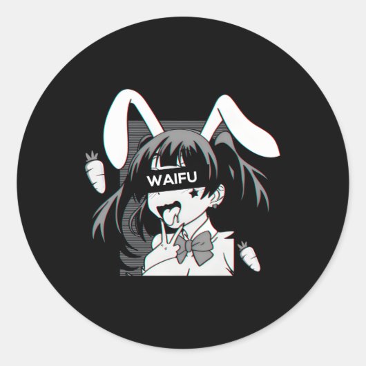 Sticker Rond Ahegao Lewd Anime Face Et Rabbit Cosplay (Devant)