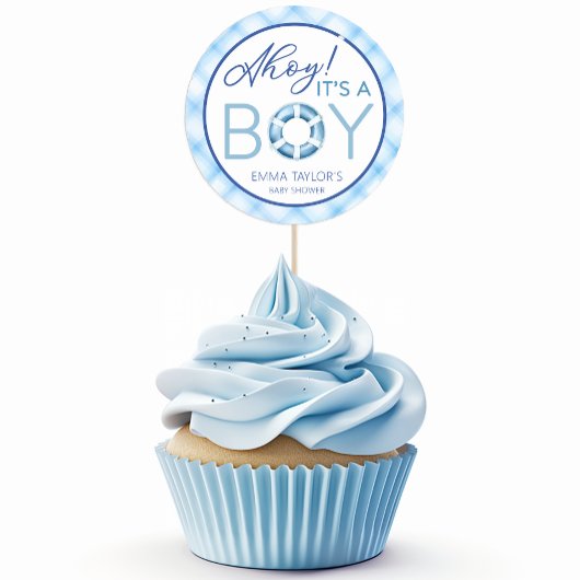 Sticker Rond Ahoy C’est un garçon Baby shower nautique Favorise