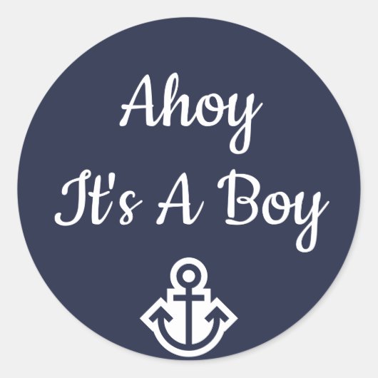Sticker Rond Ahoy C'est un chevalet d'Ancres pour garçons (Devant)
