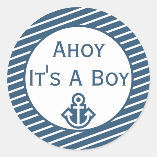 Sticker Rond Ahoy C'est un chevalet de Baby shower garçon (Devant)