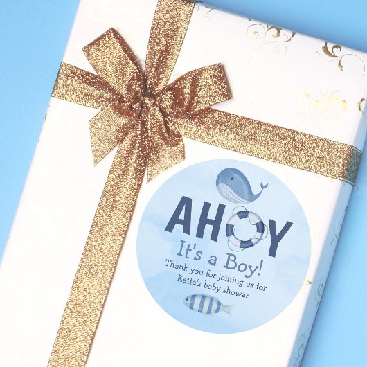 Sticker Rond Ahoy C'est un garçon Baby shower côtier d'animaux
