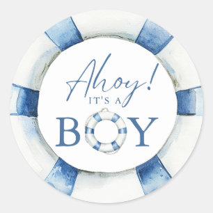 Sticker Rond Ahoy C'est un Garçon Bouée de Sauvetage Cadeau de 