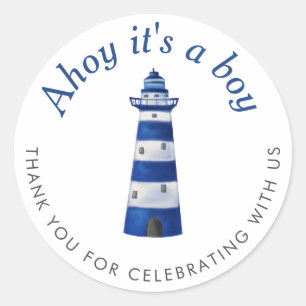 Sticker Rond Ahoy C'Est Un Petit Phare   Baby shower nautique