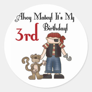 Sticker Rond Ahoy Matey Pirate 3ème Anniversaire Tshirts et cad