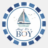 Sticker Rond Ahoy nautique ! C'est un Baby shower Boy Boat (Devant)