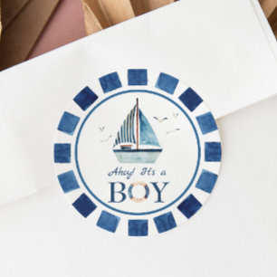 Sticker Rond Ahoy nautique ! C'est un Baby shower Boy Boat