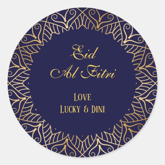 Sticker Rond Aïd Moubarak Golden Mandala Navy (Devant)