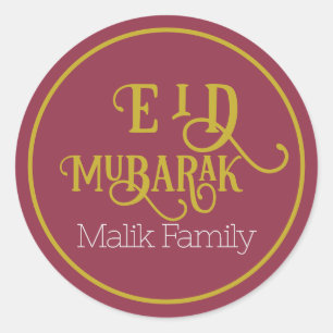 Sticker Rond Aïd Moubarak Luxueux couleur rouge Plaque personna