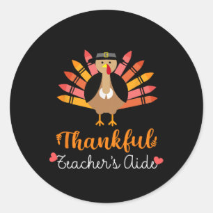 Sticker Rond Aide de l'enseignant Thanksgiving Fall mignonne Tu