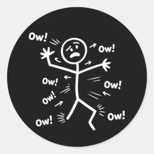Sticker Rond Aïe Aïe Aïe Personnage Bâton Comédie Drôle Douleur