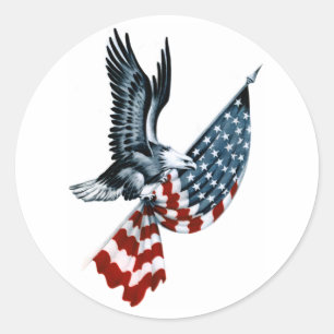 Sticker Rond Aigle à tête blanche avec drapeau américain