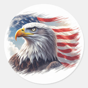 Sticker Rond Aigle Abstrait avec Drapeau – Création Artistique