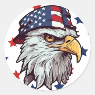 Sticker Rond Aigle américain portant un casquette américain