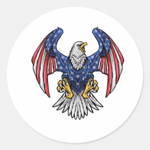 Sticker Rond Aigle américaine volante avec drapeau à ailes blan
