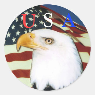 Sticker Rond Aigle avec drapeau, U, S, A scker
