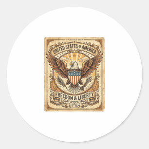 Sticker Rond Aigle chauve vintage patriotique en détresse